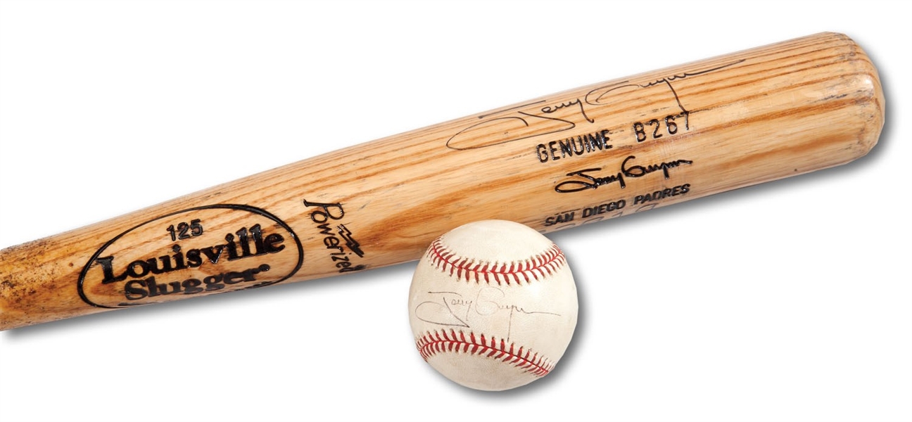 TONY GWYNNS 9/18/1998 CAREER HIT #2,919 GAME USED AND AUTOGRAPHED BAT AND BASEBALL (SDHOC COLLECTION)