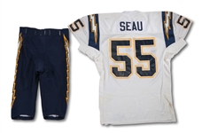 1997-99 JUNIOR SEAU SAN DIEGO CHARGERS GAME WORN JERSEY AND PANTS (SDHOC COLLECTION)