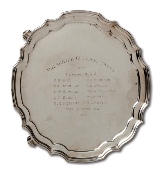 JESSE OWENS STERLING SILVER TRAY PRESENTED TO OWENS IN 1955 BY PENANG A.A.A. (OWENS ESTATE COLLECTION)