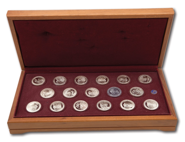 JESSE OWENS 1972 "GREAT OLYMPIC MOMENTS" COMMEMORATIVE STERLING SILVER COIN SET (1896-1972 GAMES) PRESENTED BY COCA-COLA (OWENS ESTATE COLLECTION)