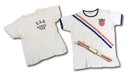 1948 LONDON SUMMER OLYMPICS USA ROWING JERSEY (PHOTO-MATCHED) WORN BY GOLD MEDALIST LLOYD BUTLER PLUS HIS TEAM USA PRACTICE SHIRT AND OPENING CEREMONIES BELT (BUTLER COLLECTION)