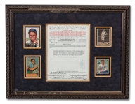 HANK GREENBERG AND RALPH KINER SIGNED 1957 MLB CONTRACT WITH THEIR 1934 GOUDEY #62 & 1953 TOPPS #191 CARDS