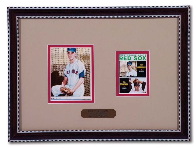 1964 TOPPS ORIGINAL FLEXICHROME ARTWORK USED FOR #287 TONY CONIGLIARO ROOKIE CARD IN FRAMED DISPLAY WITH ACTUAL CARD