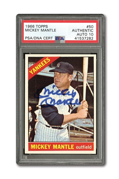 1966 TOPPS #50 MICKEY MANTLE AUTOGRAPHED PSA/DNA GEM MINT 10 (AUTO.)