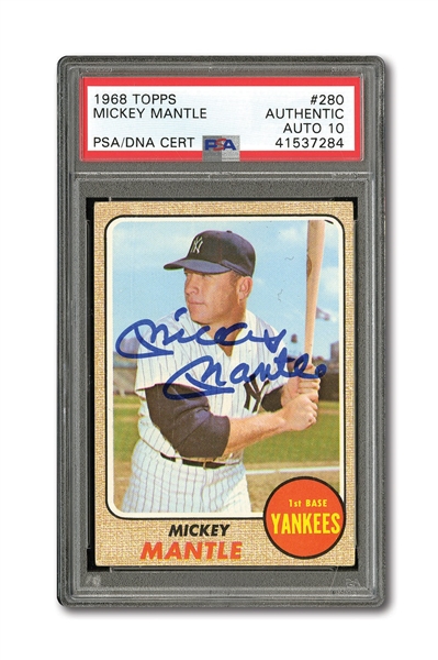 1968 TOPPS #280 MICKEY MANTLE AUTOGRAPHED PSA/DNA GEM MINT 10 (AUTO.)