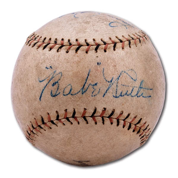 C. LATE 1920S BABE RUTH AND LOU GEHRIG DUAL-SIGNED BASEBALL - PHENOMENAL EXAMPLE!