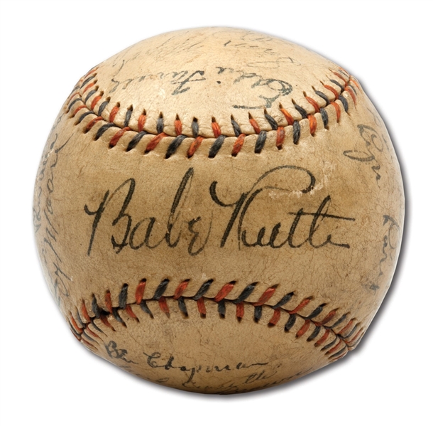 1933 NEW YORK YANKEES TEAM SIGNED BASEBALL WITH 6 HOFERS INCL. RUTH & GEHRIG