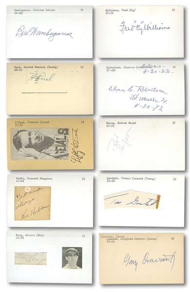 LOT OF (51) SUPER RARE AND MOSTLY PRE-WAR BASEBALL AUTOGRAPHS WITH (35) PSA/DNA ENCAPSULATED INCL. HUBBS, CRAVATH, HOY, DAHL, CLARKE, GASTALL, AGGANIS, CRIGER, LEEVER, REUTHER, COVELESKI, ROBERTSON, ETC. (DAVE HILL COLLECTION)