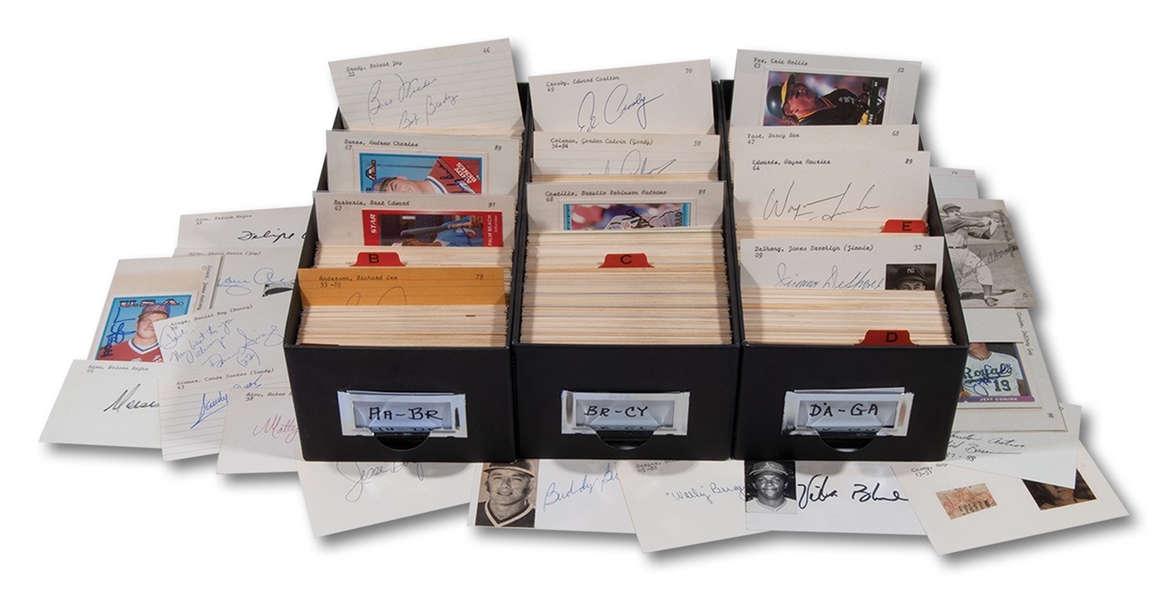 20TH CENTURY LOT OF (2,500+) AUTOGRAPHED 3x5 INDEX CARDS AND CUT SIGNATURES – LAST NAME A THROUGH F (DAVE HILL COLLECTION)