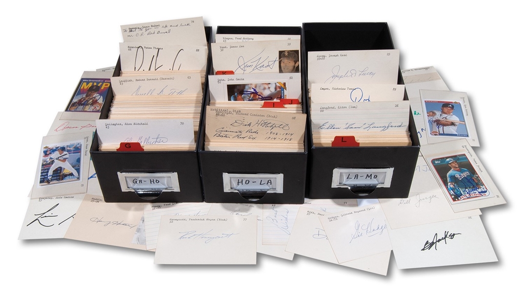 20TH CENTURY LOT OF (2,000+) AUTOGRAPHED 3x5 INDEX CARDS AND CUT SIGNATURES – LAST NAME G THROUGH L (DAVE HILL COLLECTION)