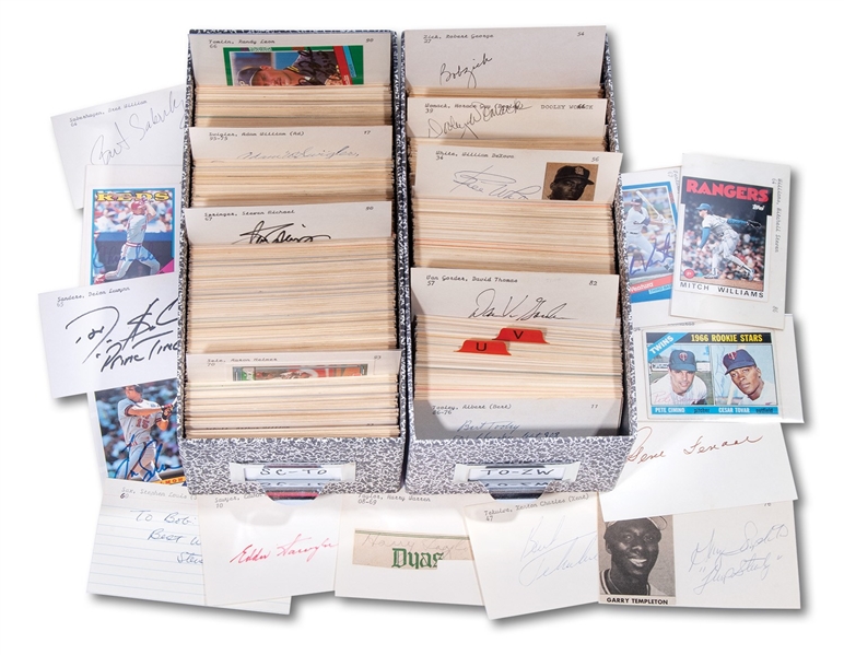 20TH CENTURY LOT OF (1,900+) AUTOGRAPHED 3x5 INDEX CARDS AND CUT SIGNATURES – LAST NAME S THROUGH Z (DAVE HILL COLLECTION)