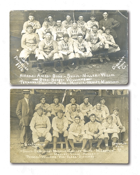 1910-11 SAN FRANCISCO SEALS (PCL) PAIR OF ORIGINAL TEAM PHOTO POSTCARDS – TWO DIFFERENT EXAMPLES (OSSIE VITT COLLECTION)