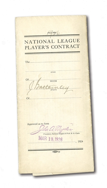 1926 JIM BOTTOMLEY SIGNED ST. LOUIS CARDINALS PLAYERS CONTRACT