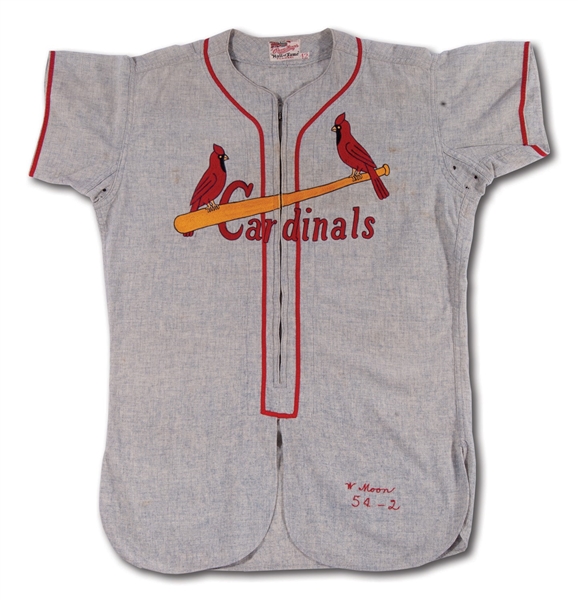 1954 WALLY MOON ST. LOUIS CARDINALS (ROOKIE OF THE YEAR) GAME WORN ROAD JERSEY FROM THE DELBERT MICKEL COLLECTION