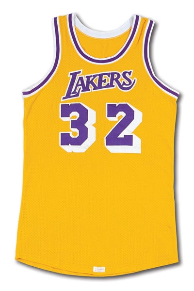 1984-85 MAGIC JOHNSON LOS ANGELES LAKERS (CHAMPIONSHIP SEASON) GAME WORN HOME JERSEY PHOTO-MATCHED TO FEB. 17 VS. CELTICS – 37 PTS. & 13 AST. IN WIN (HOLLYWOOD AGENT COLLECTION, RESOLUTION LOA)