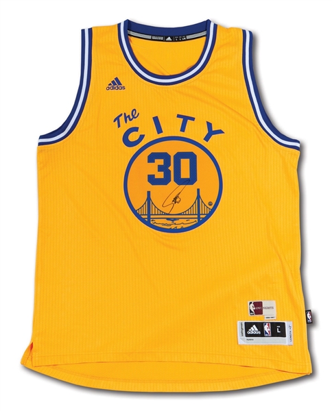 STEPHEN CURRY AUTOGRAPHED GOLDEN STATE WARRIORS ADIDAS SWINGMAN THE CITY 1966-67 THROWBACK JERSEY (STEINER)