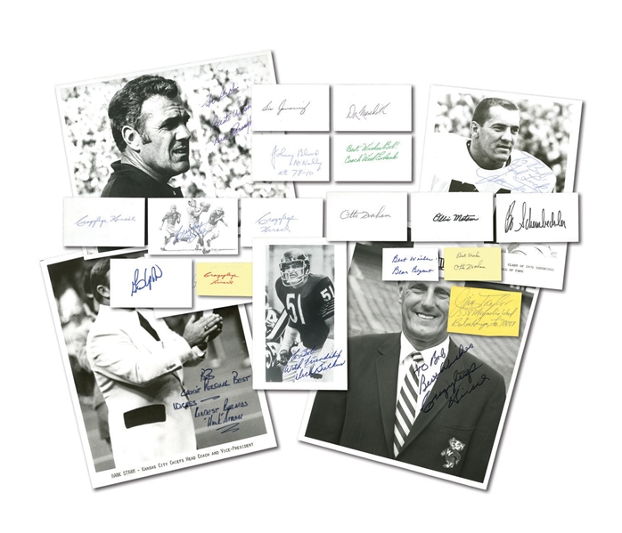 INCREDIBLE FOOTBALL GREATS COLLECTION OF 100+ AUTOGRAPHS  INCL. JOHNNY "BLOOD" McNALLY (PSA/DNA 8 AUTO.), BEAR BRYANT, OTTO GRAHAM, "CRAZY LEGS" HIRSCH & MORE