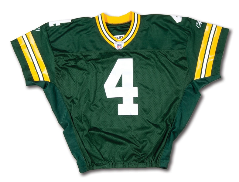 12/28/2003 BRETT FAVRE SIGNED & INSCRIBED GREEN BAY PACKERS GAME WORN HOME JERSEY FROM WIN VS. DENVER THE WEEK OF HIS FATHERS PASSING (FAVRE LOA)