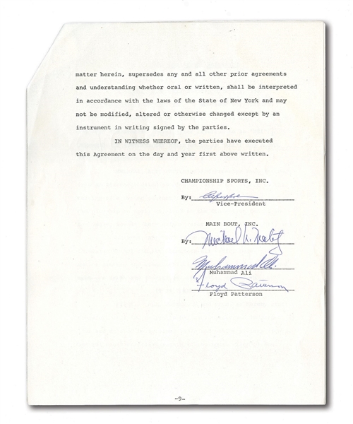 MUHAMMAD ALI AND FLOYD PATTERSON SIGNED 1967 "ANCILLARY RIGHTS AGREEMENT"