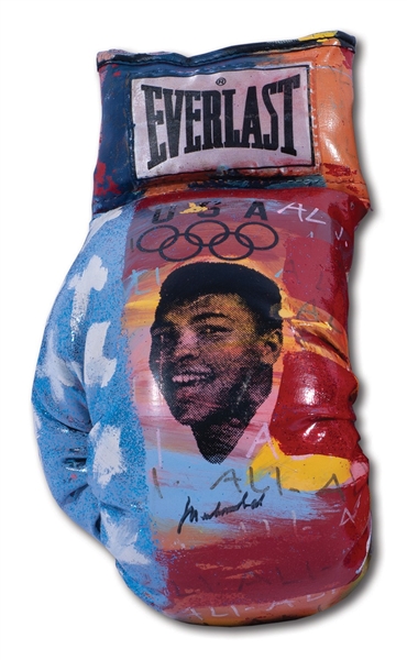 MUHAMMAD ALI AUTOGRAPHED BOXING GLOVE HAND-PAINTED BY ARTIST STEVEN KAUFMAN (LE 14/250)