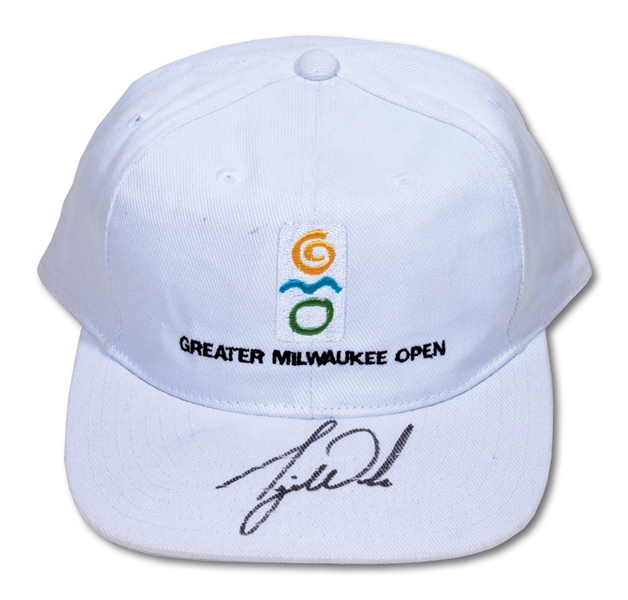 1996 TIGER WOODS AUTOGRAPHED GREATER MILWAUKEE OPEN GOLF HAT FROM HIS PGA TOUR DEBUT (DOCUMENTED PROVENANCE)