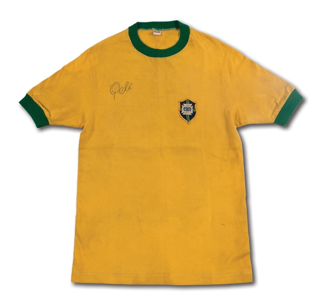 PELES SIGNED 1970 BRAZIL NATIONAL TEAM GAME WORN JERSEY ATTRIBUTED TO MAY 24TH EXHIBITION MATCH (BRAZILIAN PLAYER PROVENANCE)