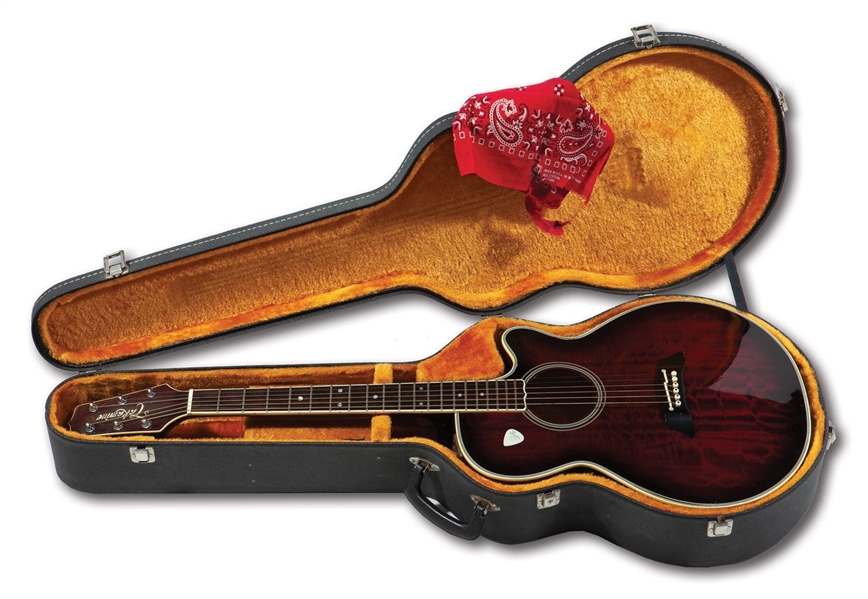 BRUCE SPRINGSTEEN "BORN IN THE USA" TOUR STAGE USED TAKAMINE GUITAR PLUS HIS RED BANDANA & GUITAR PICK (WELL-DOCUMENTED PROVENANCE)