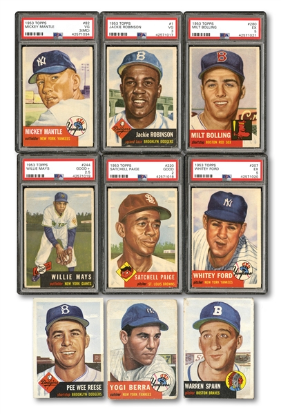 1953 TOPPS BASEBALL COMPLETE SET OF (274) WITH SIX PSA GRADED INCL. MANTLE & MAYS