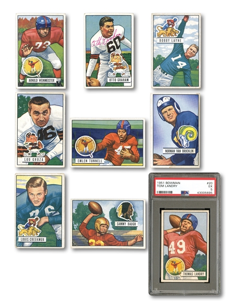 1951 BOWMAN FOOTBALL COMPLETE SET OF (144) WITH SIGNED OTTO GRAHAM & PSA EX 5 LANDRY