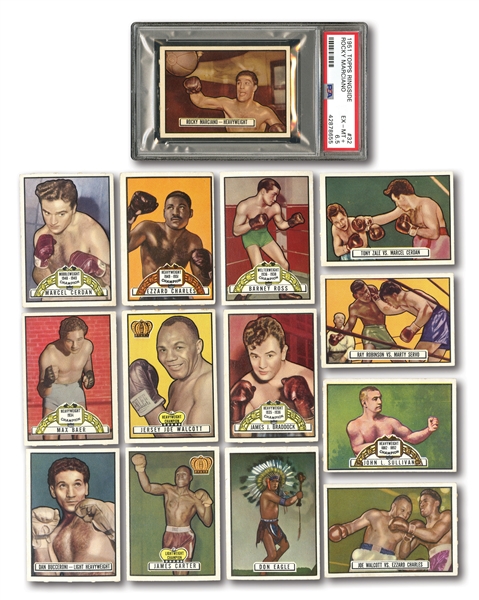 1951 TOPPS RINGSIDE LOT OF (14) INCLUDING #32 ROCKY MARCIANO PSA EX-MT+ 6.5