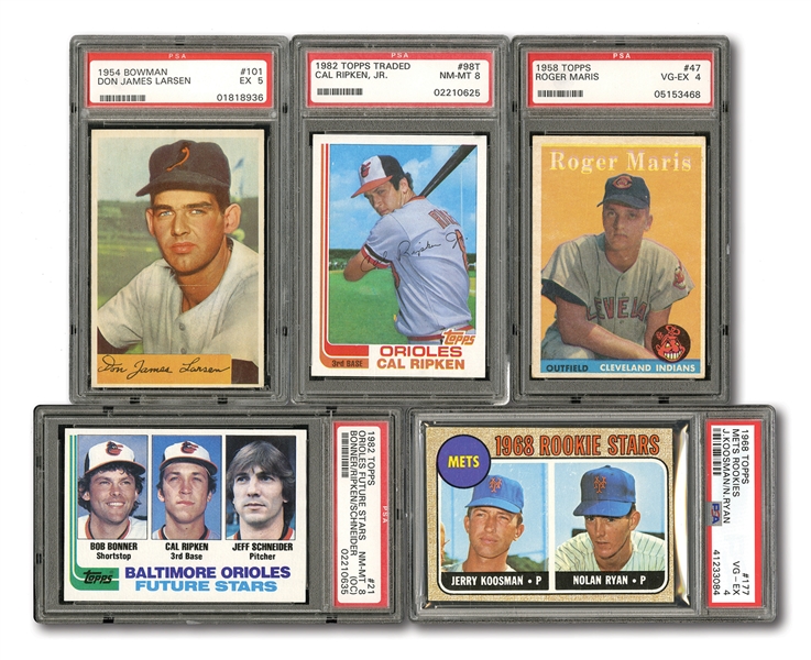 LOT OF (5) PSA GRADED ROOKIE CARDS INCL. 1968 TOPPS #177 NOLAN RYAN AND 1958 TOPPS #47 MARIS
