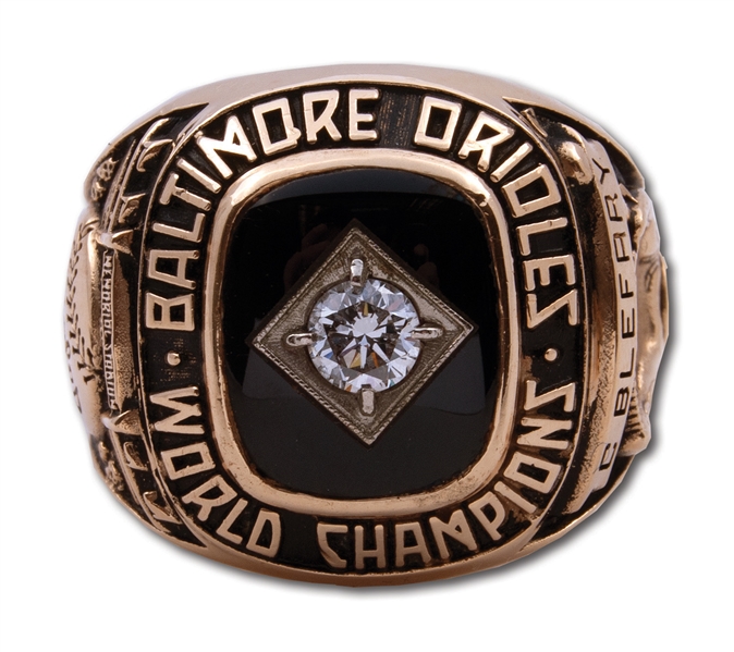 CURT BLEFARYS 1966 BALTIMORE ORIOLES WORLD SERIES CHAMPIONS 14K GOLD RING WITH REAL DIAMOND (WIFE LOA)