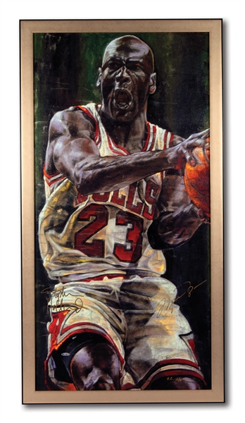 MICHAEL JORDAN AUTOGRAPHED LIMITED EDITION (H.C. 5/6) CANVAS GICLEE "GAME TIME" BY ARTIST STEPHEN HOLLAND (UDA COA)