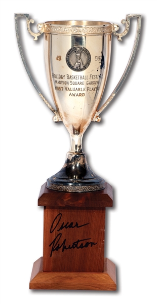 OSCAR ROBERTSONS AUTOGRAPHED 1959 HOLIDAY BASKETBALL FESTIVAL MADISON SQUARE GARDEN MVP TROPHY (ROBERTSON COLLECTION)