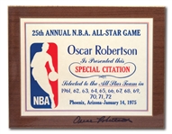 OSCAR ROBERTSONS AUTOGRAPHED 1975 NBA ALL-STAR GAME 25TH ANNIV. SPECIAL CITATION AWARD HONORING HIS 12 CONSECUTIVE ALL-STAR STREAK 1961-72 (ROBERTSON COLLECTION)