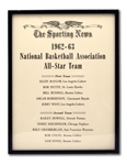 OSCAR ROBERTSONS THE SPORTING NEWS 1962-63 NBA ALL-STAR FIRST TEAM AWARD (ROBERTSON COLLECTION)