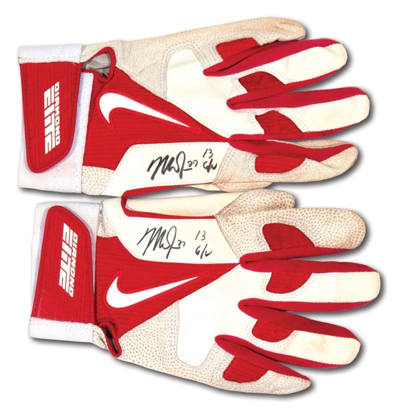 2013 MIKE TROUT GAME USED & DUAL-SIGNED NIKE SIGNATURE MODEL BATTING GLOVES (TROUT LOA)