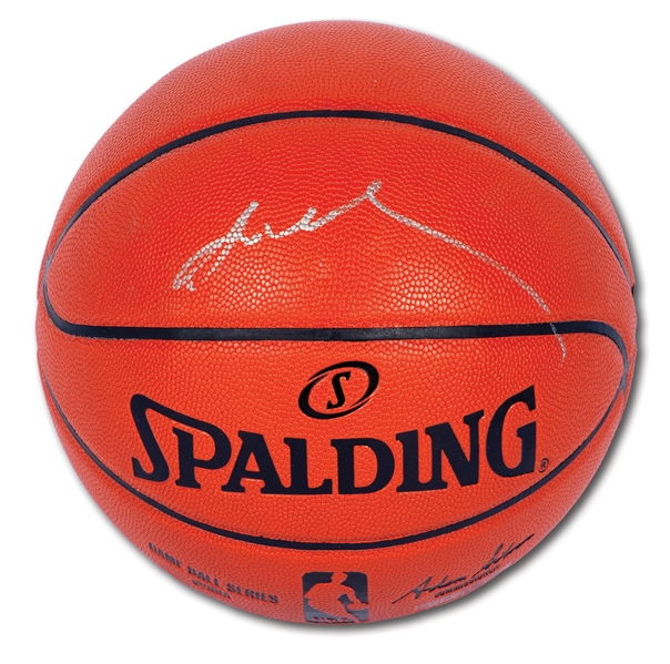KOBE BRYANT AUTOGRAPHED SPALDING BASKETBALL "GIVEN AWAY" AT HIS 60-POINT FINAL GAME ON APRIL 13, 2016 (LAKERS LOA)