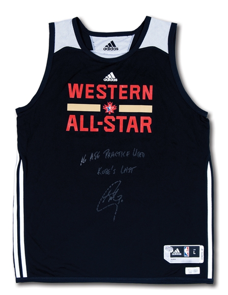 2016 STEPHEN CURRY SIGNED AND "KOBES LAST" INSCRIBED NBA ALL-STAR PRACTICE WORN WESTERN CONFERENCE JERSEY (CURRY LOA, FANATICS AUTH.)