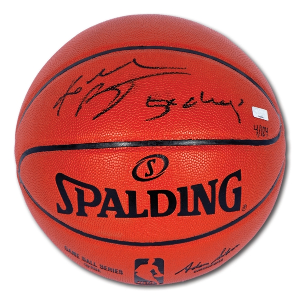 KOBE BRYANT SIGNED AND "5X CHAMPS" INSCRIBED SPALDING BASKETBALL – LE 4/124 (PANINI COA)