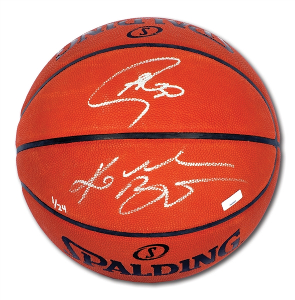 KOBE BRYANT AND STEPHEN CURRY DUAL-SIGNED OFFICIAL SPALDING NBA BASKETBALL – LE 1/24 (PANINI COA, FANATICS AUTH.)