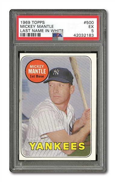 1969 TOPPS #500 MICKEY MANTLE (LAST NAME IN WHITE) PSA EX 5