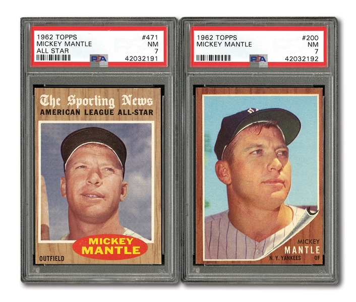 1962 TOPPS #200 MICKEY MANTLE AND #471 MICKEY MANTLE ALL-STAR (BOTH PSA NM 7)