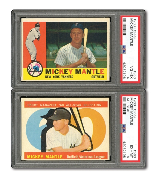 1960 TOPPS #350 MICKEY MANTLE (PSA VG-EX 4) AND #563 MICKEY MANTLE ALL-STAR (PSA EX-MT 6)