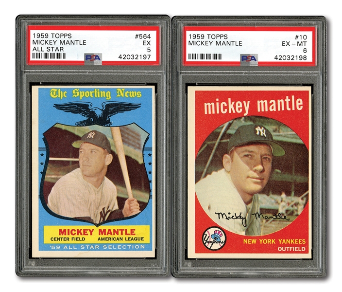 1959 TOPPS #10 MICKEY MANTLE (PSA EX-MT 6) AND #564 MICKEY MANTLE ALL-STAR (PSA EX 5)