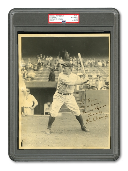 LOU GEHRIG AUTOGRAPHED 8" BY 10" ORIGINAL PHOTOGRAPH BY CHARLES CONLON FROM HIS 1933 GOUDEY CARD PHOTO-SHOOT (PSA/DNA TYPE I / AUTO. GRADE 8)