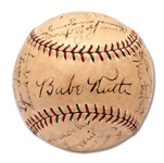 1929 NEW YORK YANKEES TEAM SIGNED OAL (BARNARD) BASEBALL INCL. RUTH & GEHRIG