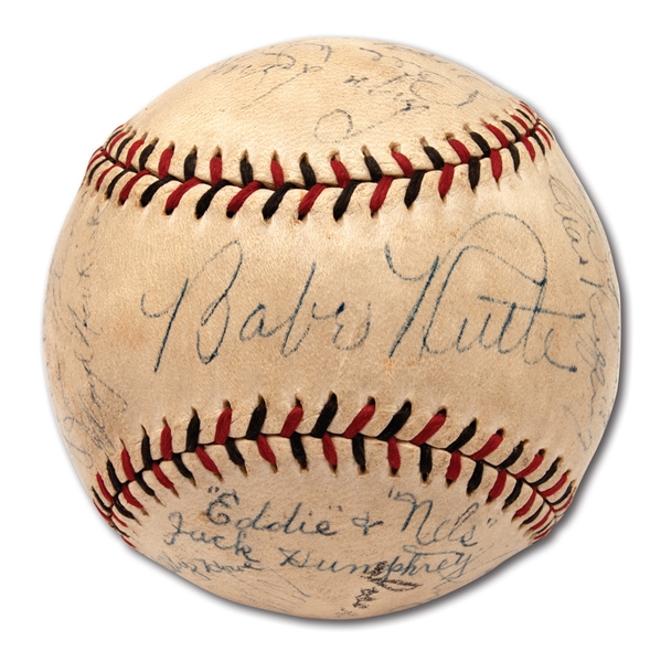 1931 NEW YORK YANKEES TEAM SIGNED ONL (HEYDLER) BASEBALL INCL. RUTH & GEHRIG