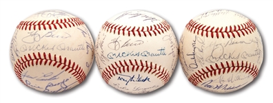 1962 (WS CHAMPS), 1963 AND 1964 (AL CHAMPS) NEW YORK YANKEES TEAM SIGNED OAL (CRONIN) BASEBALLS TRIO - EACH WITH PSA/DNA LOAS
