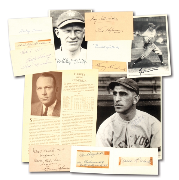SCARCE EARLY NEW YORK YANKEES PLAYERS AUTOGRAPH LOT OF (13) INCL. CUTS, INDEX CARDS, PHOTOS, ETC.